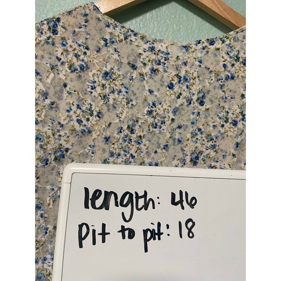 Vintage NorthStyle Women's Lace Blue Cream Floral Midi Short Sleeve Dress‎ Large - Picture 8 of 8